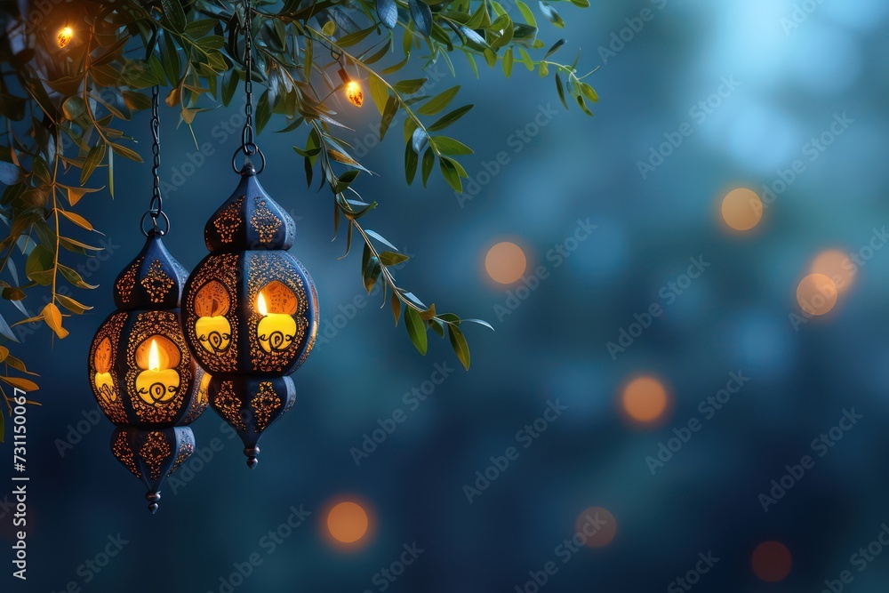 Background of calming lanterns, perfect for a Ramadan-themed backdrop. Islamic greeting card template with Ramadan for wallpaper design Background of calming lanterns, perfect for a Ramadan-themed backdrop. Islamic greeting card template with Ramadan for wallpaper design