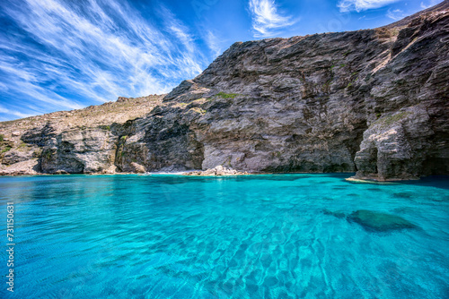 Beautiful turquoise transparent sea waters, in Gyaros island, Greece photo