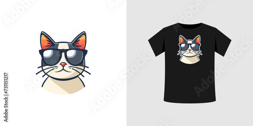 cat wearing glasses illustration. vector files can be for T shirts, sticker, printing needs, generated by AI