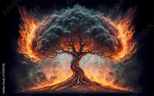 Tree with Thunder And Fire, Ultra Realistic In Detail., Cinematic, Vibrant, Wildlife Photography, Dark Fantasy