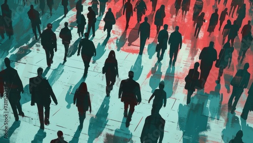 an illustration of many people walking in a city Generative Ai