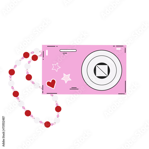Pink digital camera from the 2000s. Trendy y2k style vector illustration.