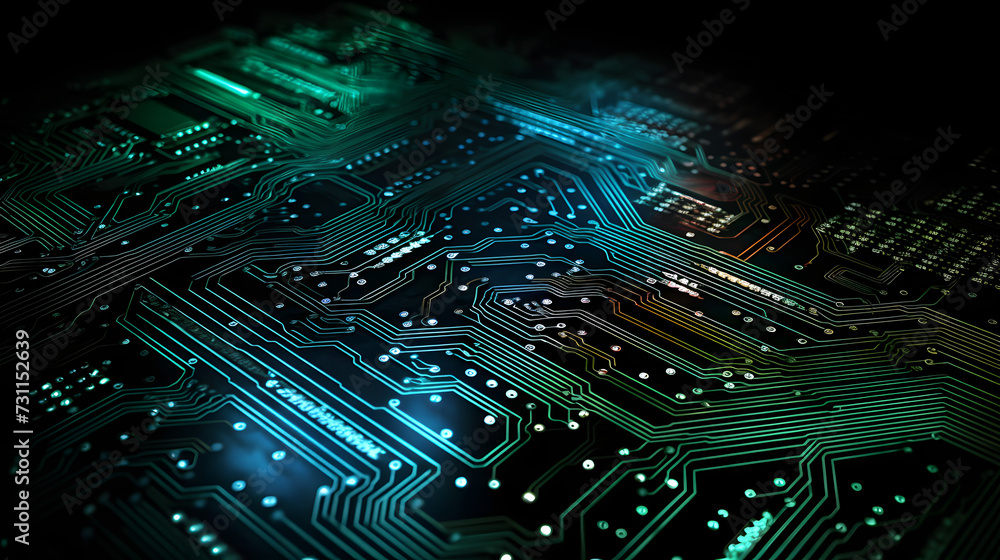 Abstract representation of digital circuitry and flowing code, tech-inspired background perfect for a computer wallpaper Abstract representation of digital circuitry and flowing code, tech-inspired background perfect for a computer wallpaper