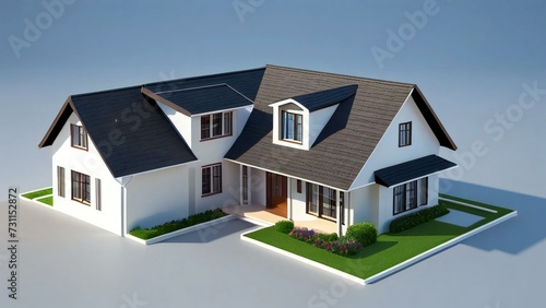 3d house model rendering on white background, Clean and precise 3D illustration modern cozy house. Concept for real estate or property. © Samsul Alam