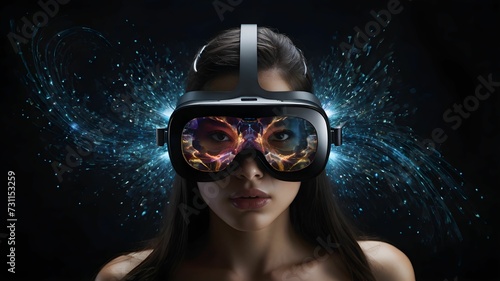A woman wearing a virtual reality headset with futuristic technology 