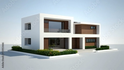 3d house model rendering on white background, Clean and precise 3D illustration modern cozy house. Concept for real estate or property.