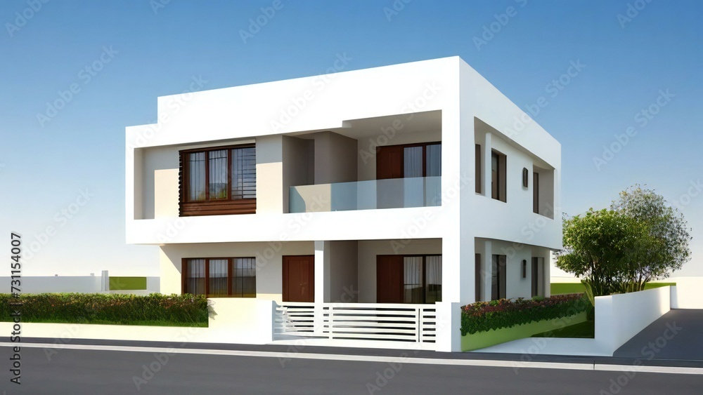 3d house model rendering on white background, Clean and precise 3D illustration modern cozy house. Concept for real estate or property.