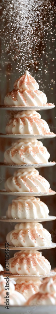 White meringue on a pink background. Selective focus.  Shallow dof. 