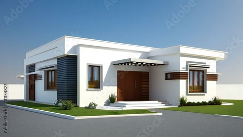 3d house model rendering on white background, Clean and precise 3D illustration modern cozy house. Concept for real estate or property.