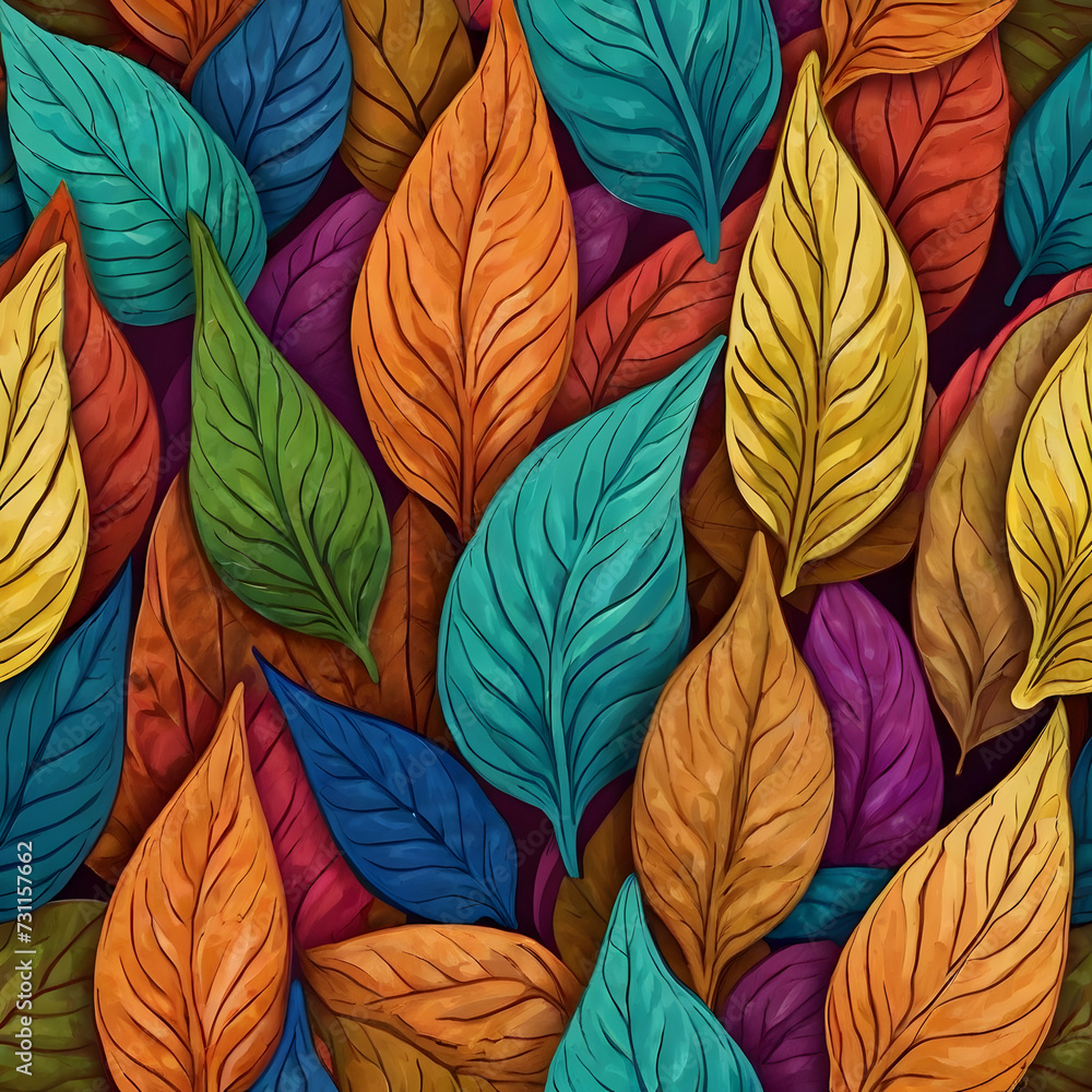seamless pattern with colorful leaves,Ai generated 