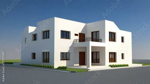 3d house model rendering on white background  Clean and precise 3D illustration modern cozy house. Concept for real estate or property.