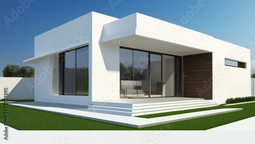 3d house model rendering on white background, Clean and precise 3D illustration modern cozy house. Concept for real estate or property.