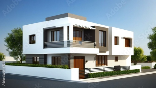 3d house model rendering on white background, Clean and precise 3D illustration modern cozy house. Concept for real estate or property. © home 3d