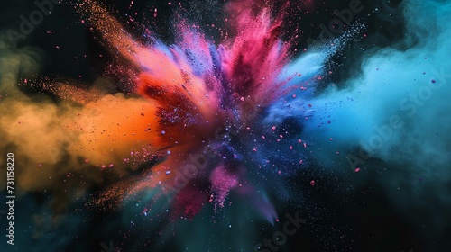 Explosion of Powder Colored Powder on Black Background