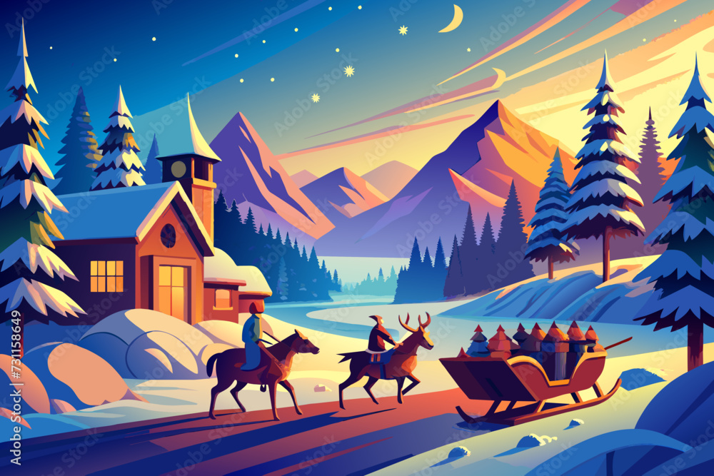 A sleigh filled with presents being pulled by reindeer. vektor illustation A sleigh filled with presents being pulled by reindeer. vektor illustation