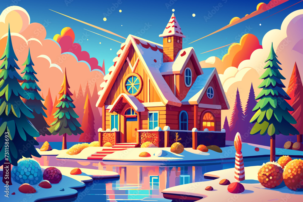 A gingerbread house with colorful icing details. vektor illustation