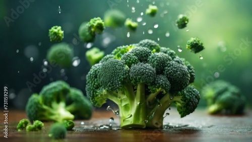 Fresh Broccoli with drops of water on a blurred background