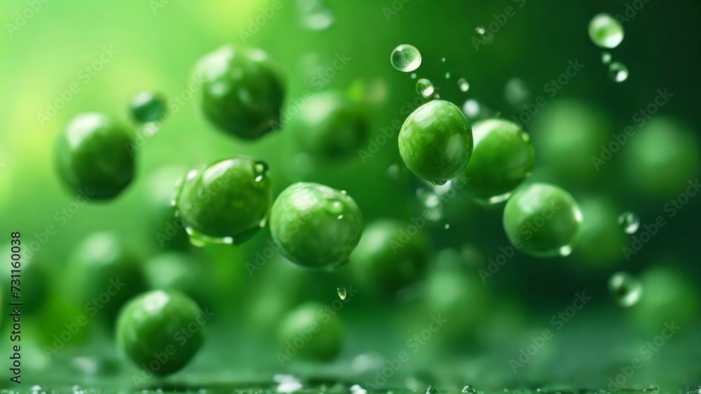 Fresh Peas with drops of water light blurred background
