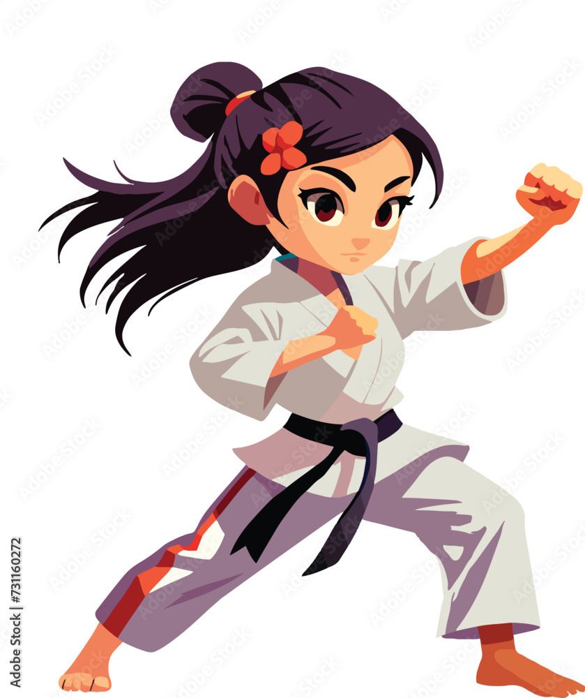 cartoon of Japanese girl does Karate- cartoon of Japanese girl does Karate-