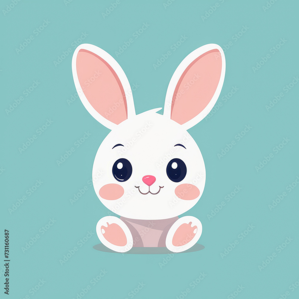 cute rabbit in flat style design isolated in the center of the image with a solid color background cute rabbit in flat style design isolated in the center of the image with a solid color background