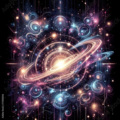 Galaxy space background filled with sparkling cosmic elements. 