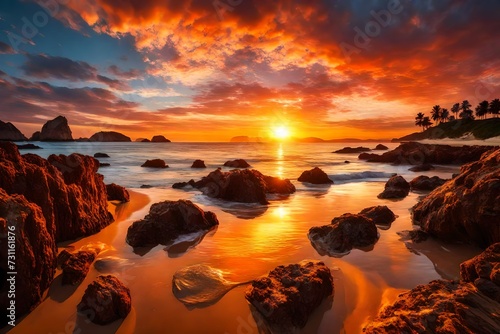 Captivating Coastal Sunrise: Embracing the Beauty of a Seaside Morning View generated by AI photo