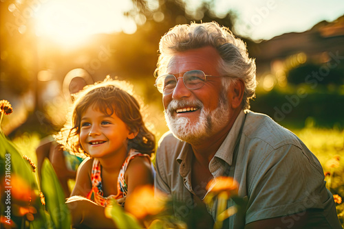 Grandfather playing with grandchildren