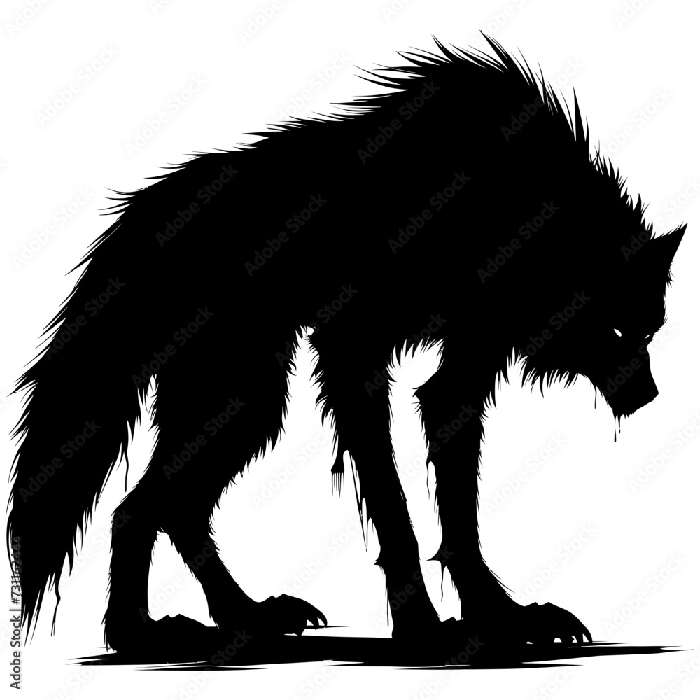 Silhouette warewolf or occasionally lycanthrope or lycan monster black color only full body
