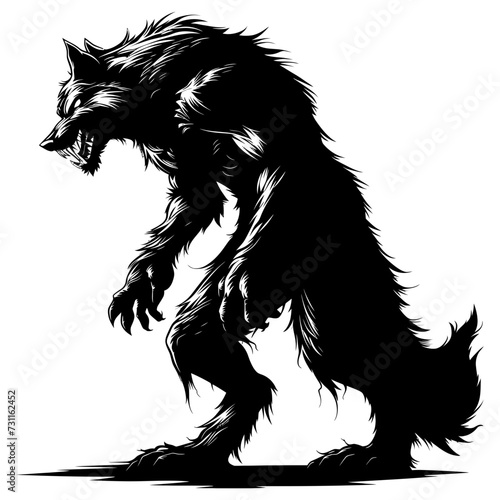 Silhouette warewolf or occasionally lycanthrope or lycan monster black color only full body