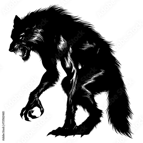 Silhouette warewolf or occasionally lycanthrope or lycan monster black color only full body