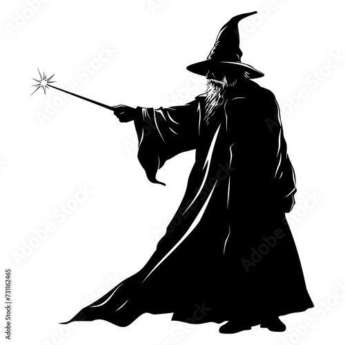 Silhouette wizard with wand black color only full 