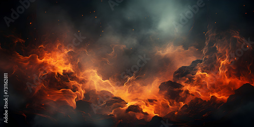 Fire and smoke in darkness photo