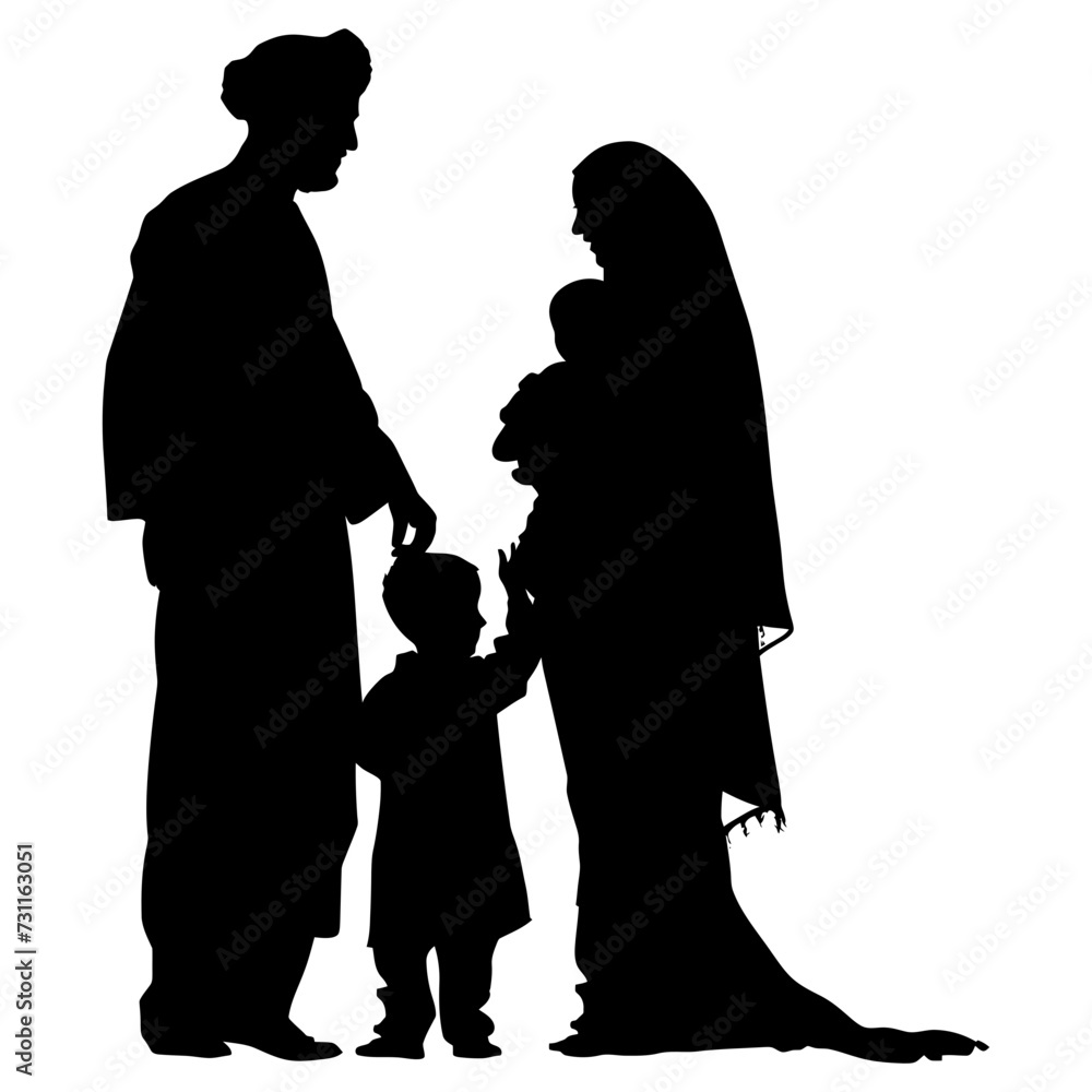 Silhouette happy muslim family black color only