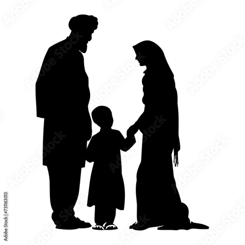 Silhouette happy muslim family black color only