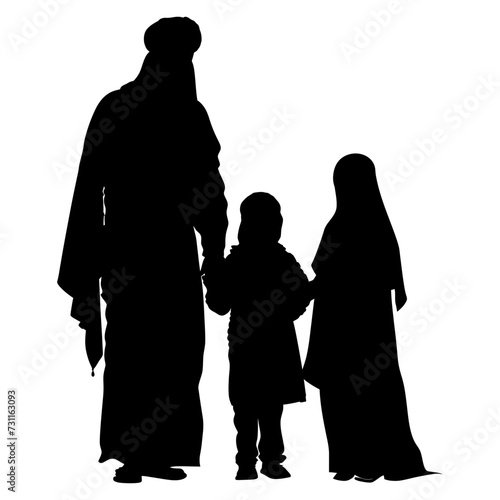 Silhouette happy muslim family black color only