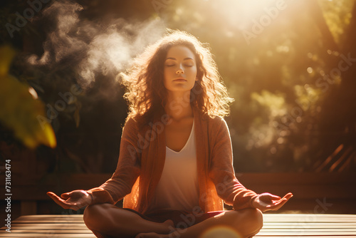 Woman meditating outside, spirituality, meditation