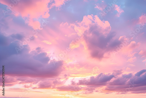 Sunset sky in the morning with sunrise and soft pink clouds