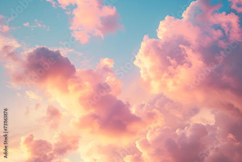 Sunset sky in the morning with sunrise and soft pink clouds