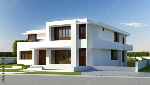 3d house model rendering on white background, Clean and precise 3D illustration modern cozy house. Concept for real estate or property. © home 3d