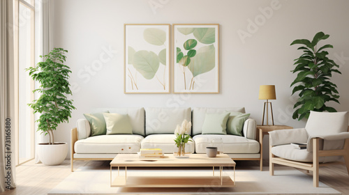 Stylish Scandinavian living room with design mint