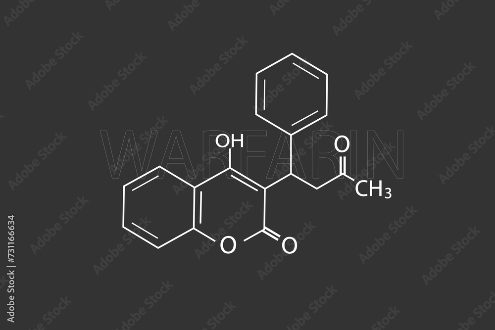 Warfarin molecular skeletal chemical formula. Warfarin molecular skeletal chemical formula.