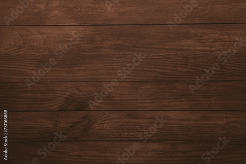 Vintage brown wood background texture with knots and nail holes. Old painted wood wall. Brown abstract background. Vintage wooden dark horizontal boards. Front view with copy space