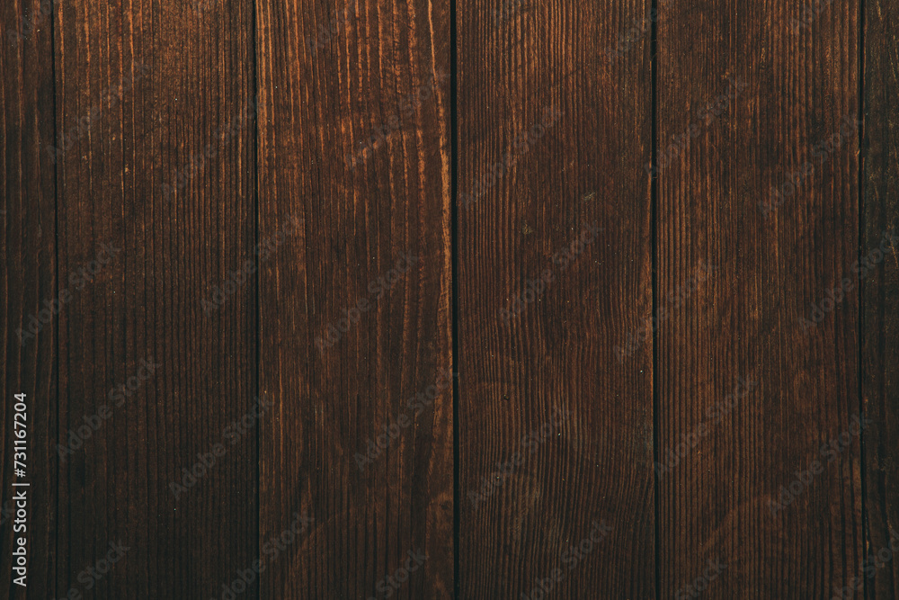 Obraz premium Vintage brown wood background texture with knots and nail holes. Old painted wood wall. Brown abstract background. Vintage wooden dark horizontal boards. Front view with copy space