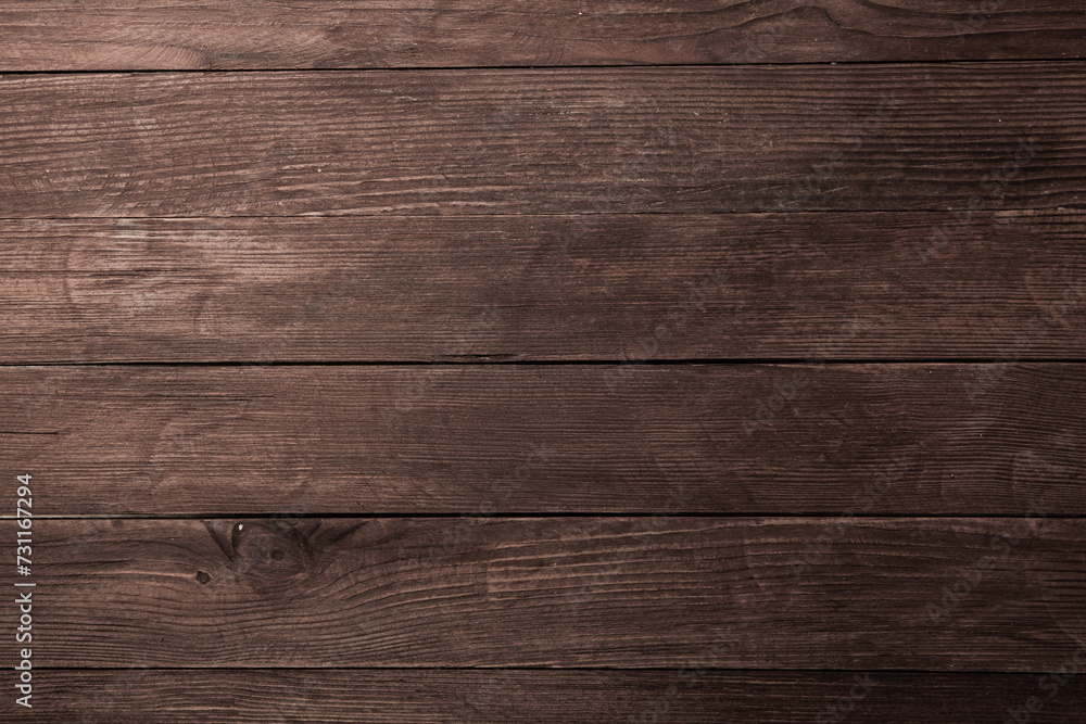 Obraz premium Vintage brown wood background texture with knots and nail holes. Old painted wood wall. Brown abstract background. Vintage wooden dark horizontal boards. Front view with copy space