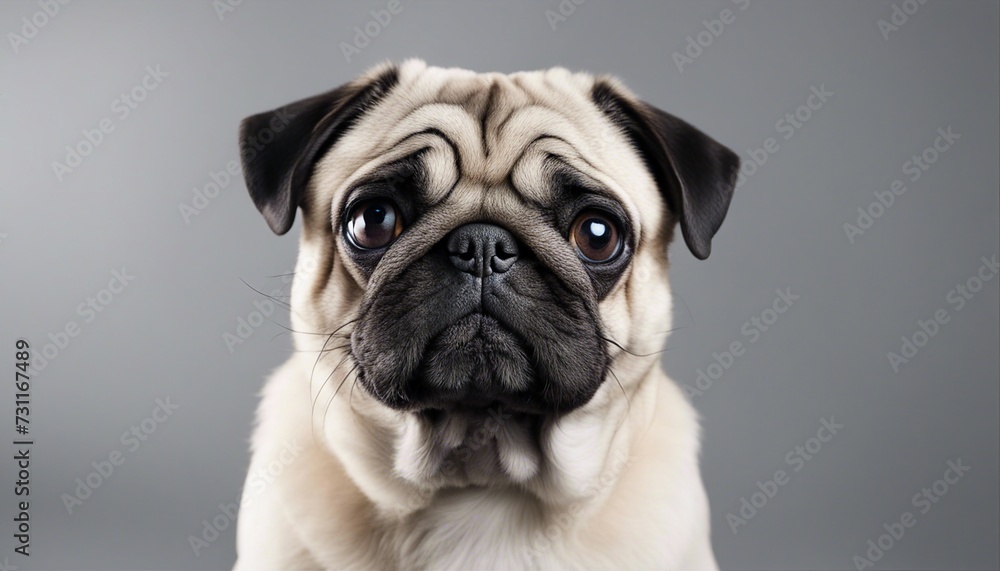 cute The Pug, isolated white background 
