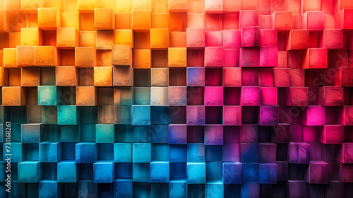 Abstract Colorful Geometric Cubes Background with a Gradient of Hues, Modern Artistic Mosaic Pattern for Creative Design and Visual Texture