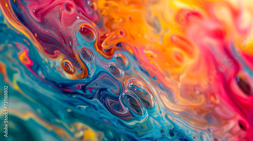 Abstract art, a close-up of paint swirling in water, a kaleidoscope of colors, macro shot for background texture,