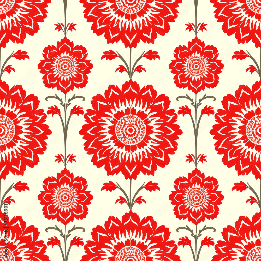 Red Pattern Tile for seamless backgrounds and for filling surfaces in soft colors, ai generated