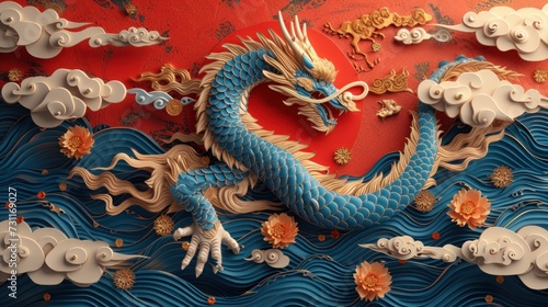 chinese dragon statue on the wall © nataliya_ua