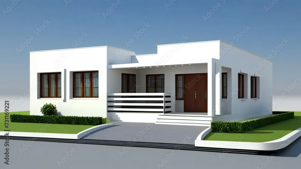 3d house model rendering on white background, Clean and precise 3D illustration modern cozy house. Concept for real estate or property.